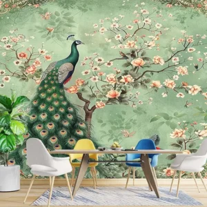 Papier Peint Paon Rose 3D